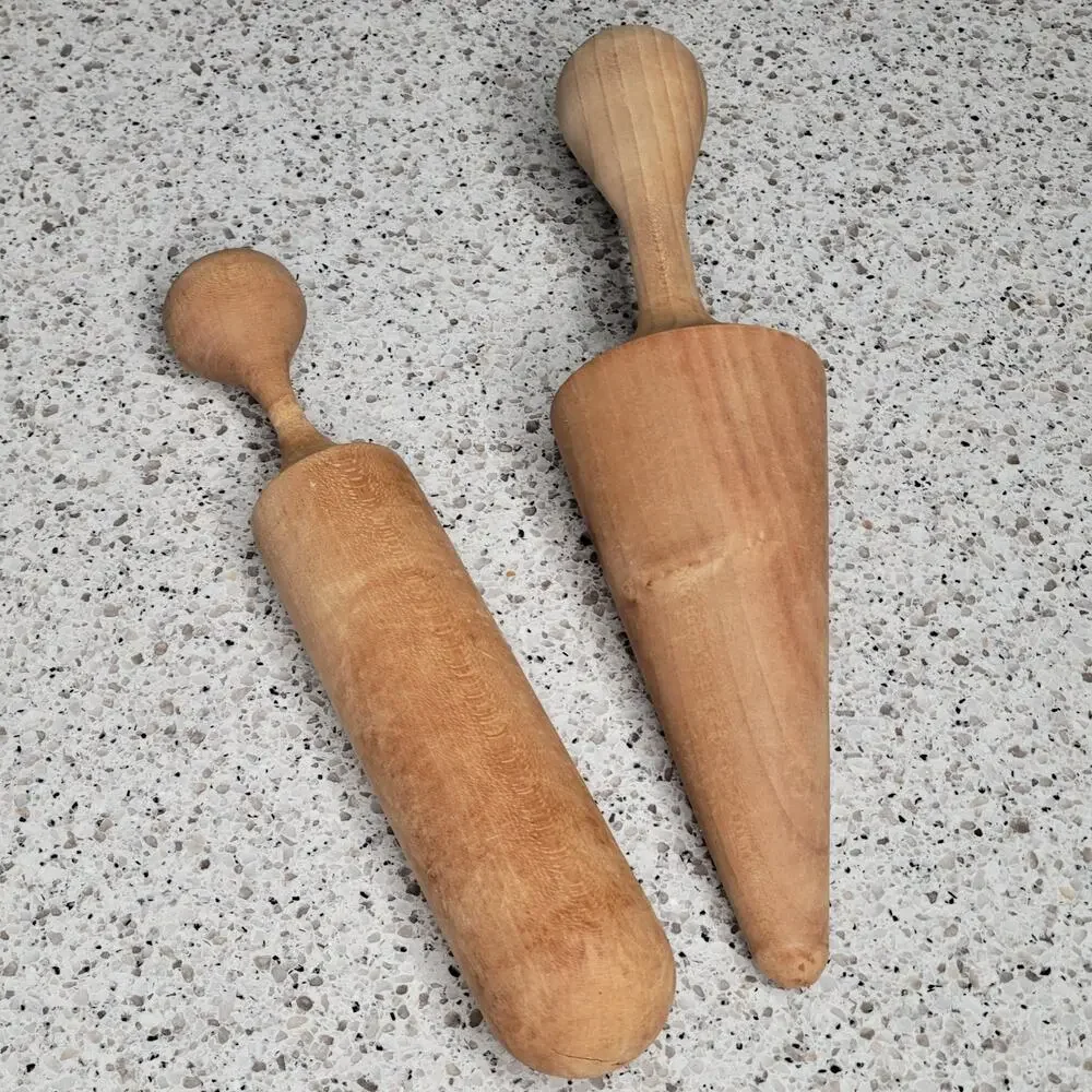 2 VTG MCM Wooden Pestle Cone & Bat Food Mill Masher Canning Primitive Hand Tool